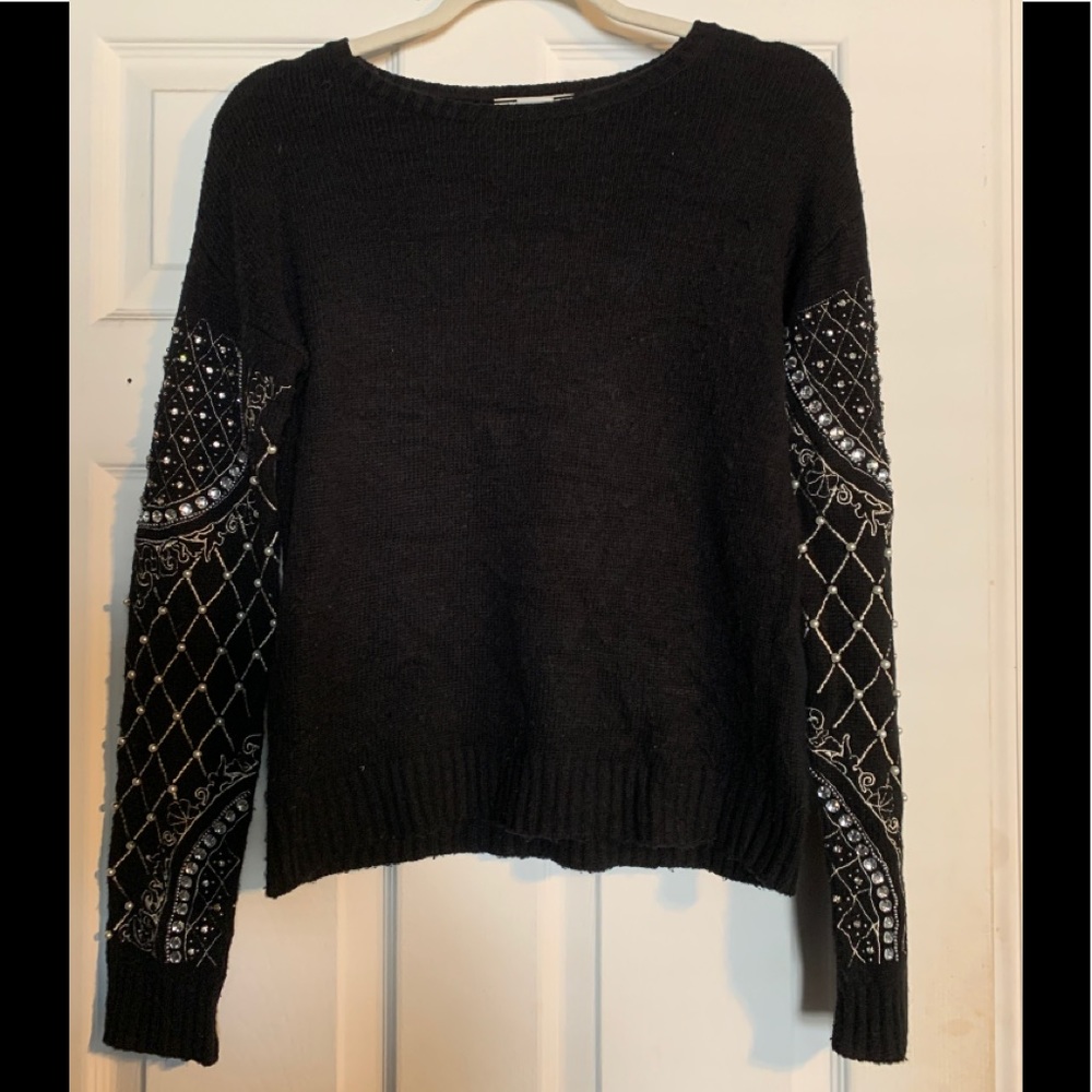 Embroidered sleeve sweater